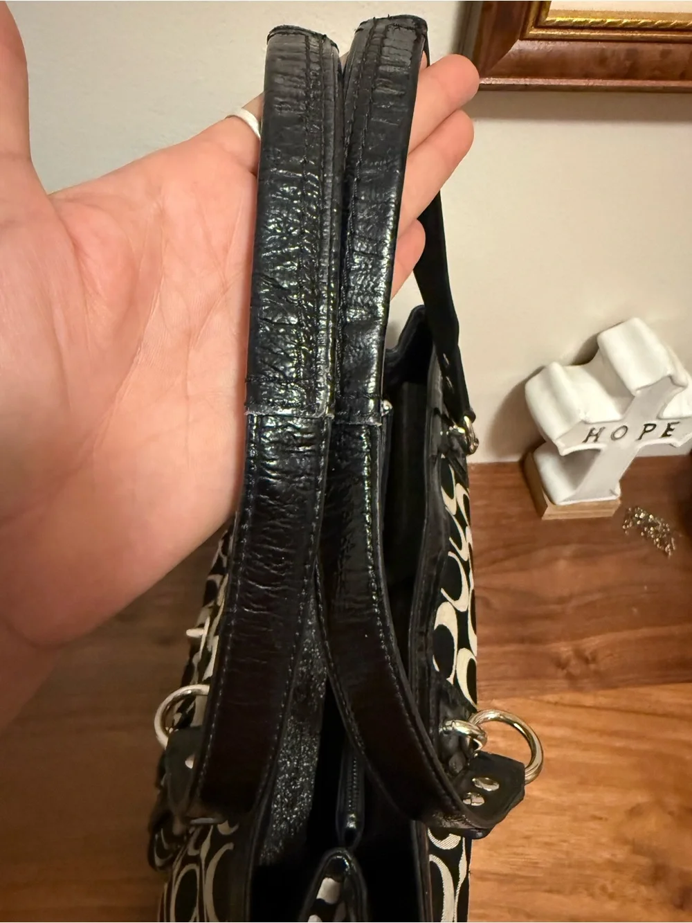 Coach Penelope Black grey Logo Shoulder Bag with Turn-Lock Front Pocket